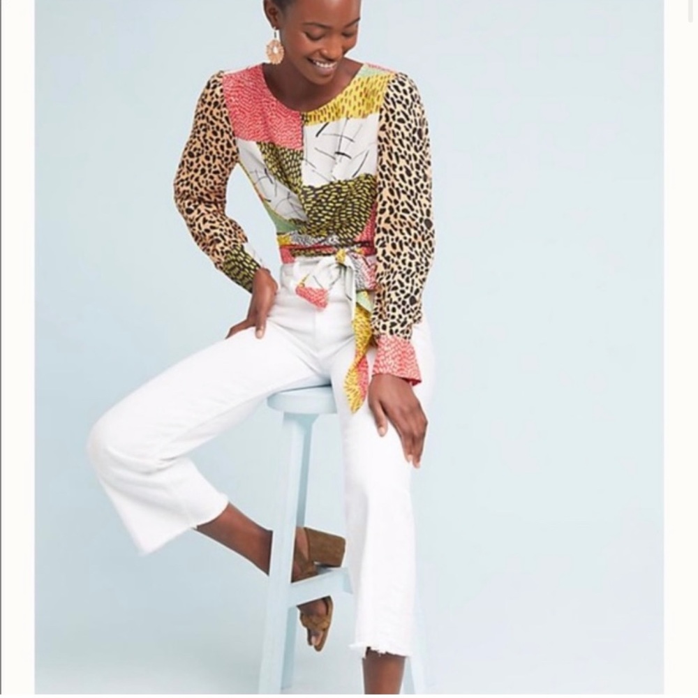 Anthropologie Blank London Leopard patchwork blouse